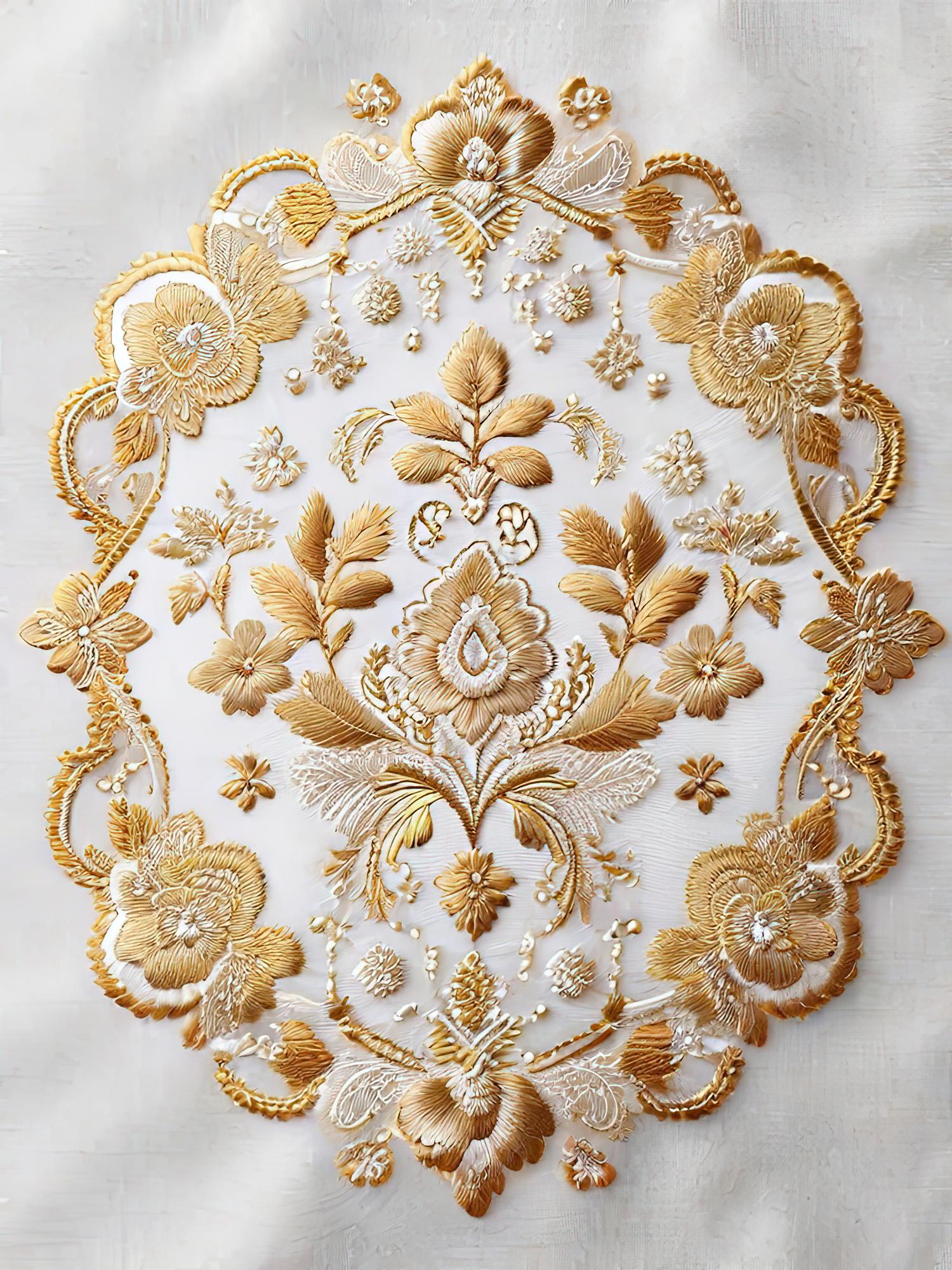 Dettaglio ricamo ornamentale oro su velluto